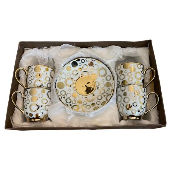 Extra Set of 4 Demitasse Cups and Saucers Set White Gold in Box - Picture 4 of 11